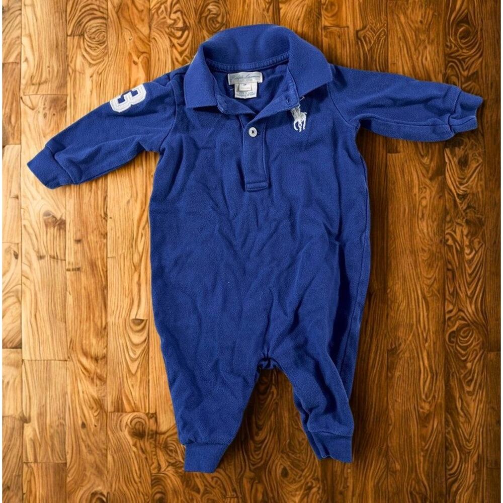 Ralph Lauren Baby Big Pony One Piece Romper Navy Long Sleeve 3M Infant